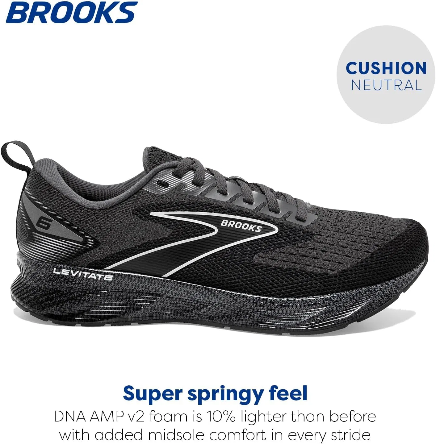 Мужские беговые кроссовки Brooks Levitate 6 нейтрального цвета, Blackened Pearl Ebony White — фото 2
