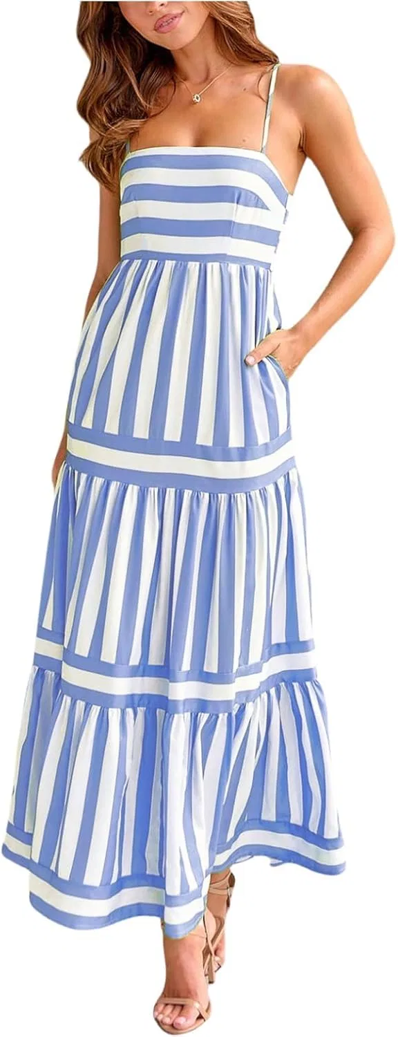 Женское летнее макси-платье с полосками Ironzh, Wide Stripe-blue