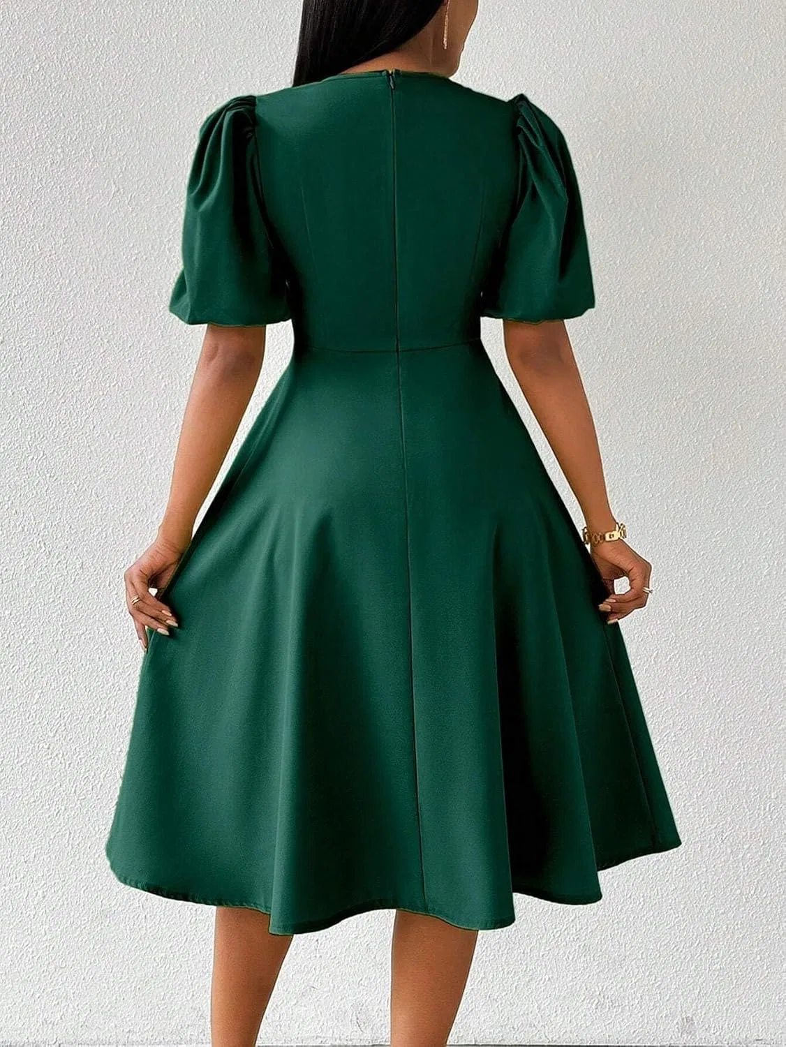 Женское повседневное платье миди с завышенной талией, Dark Green — фото 2