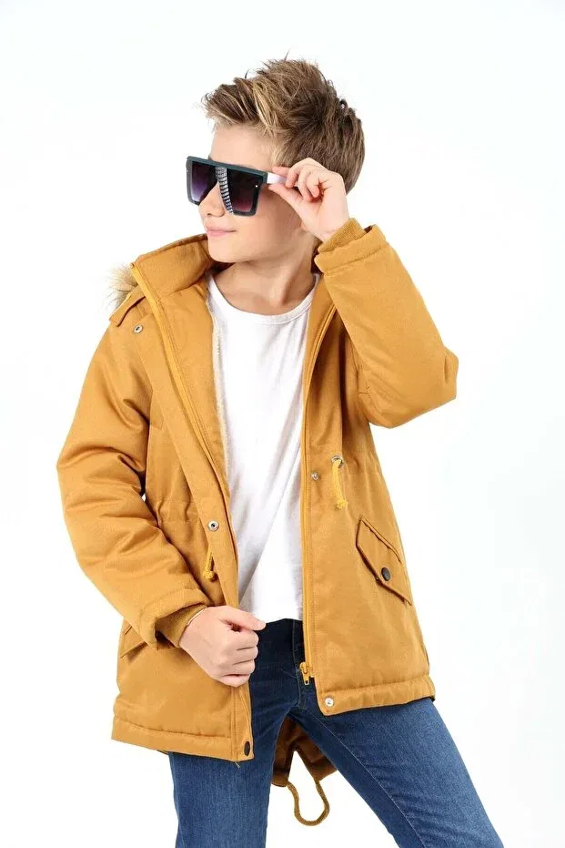 Детское пальто для девочек с капюшоном Asortik Kids, Hardal — фото 3