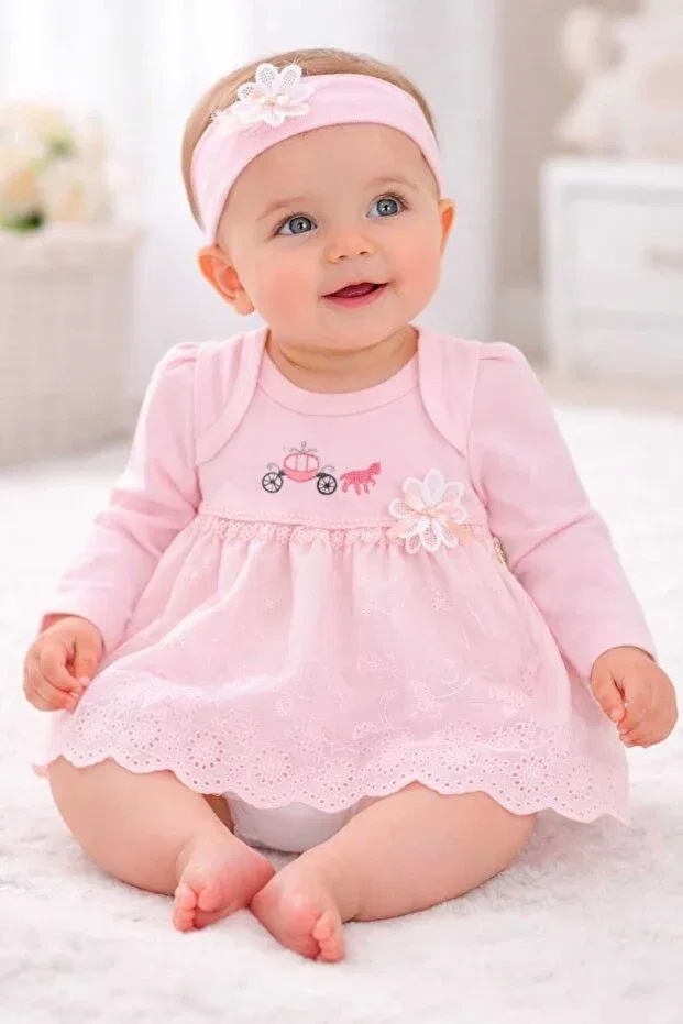Детское платье с принтом для девочек Embroidered Crown Baybim, Pink