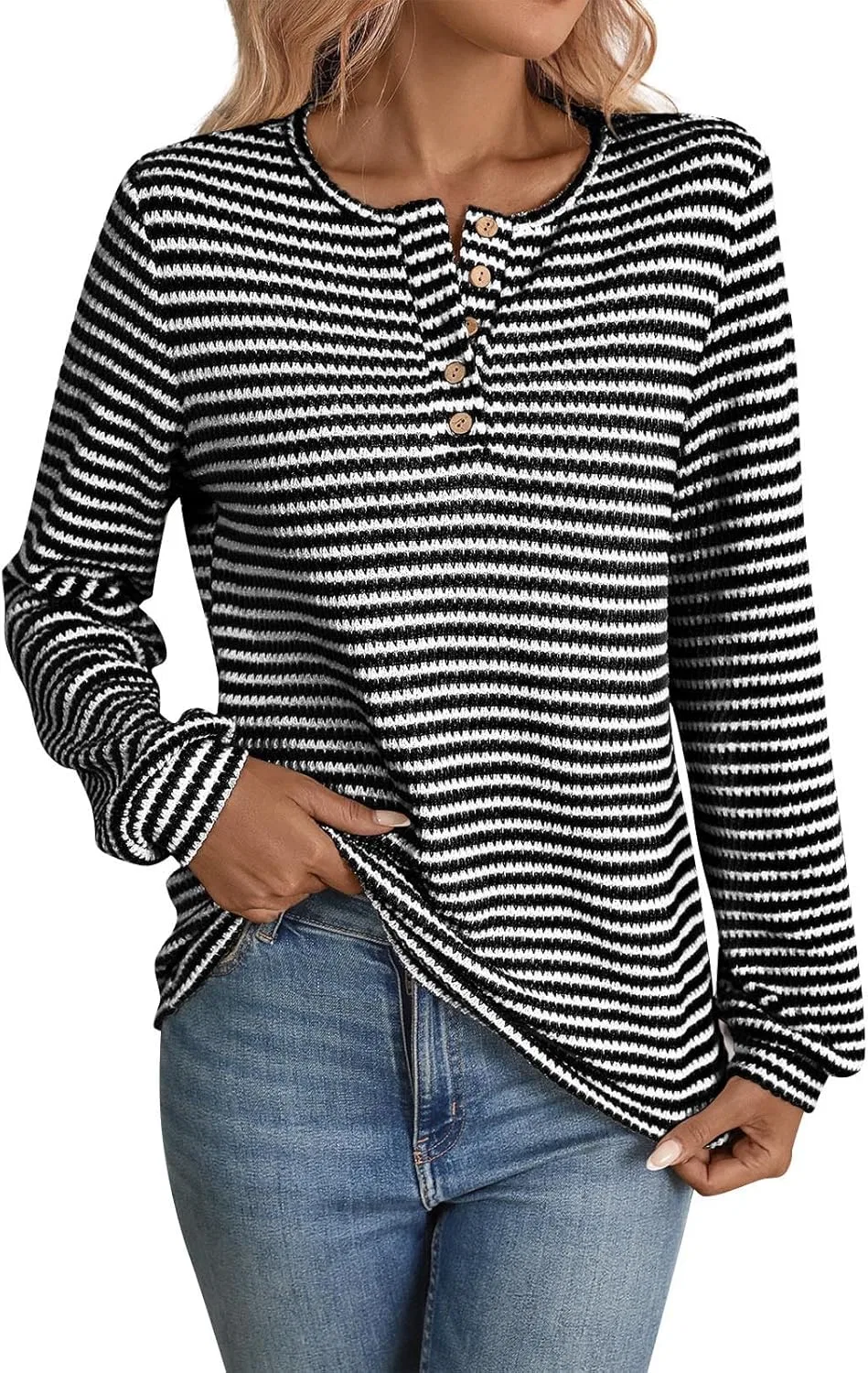 Женская футболка с длинным рукавом Henley, Black