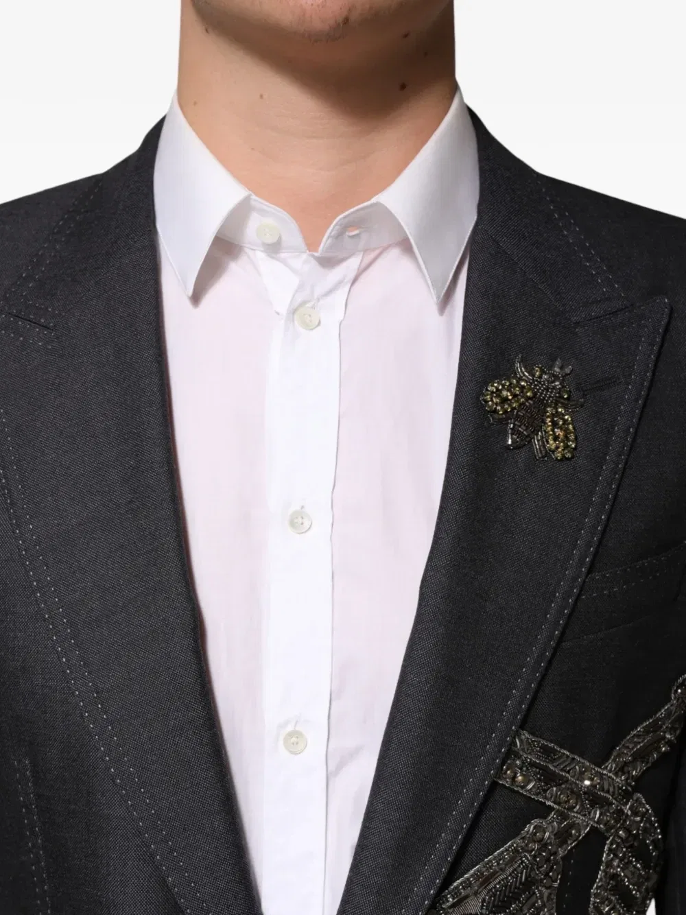 Пиджак с вышивкой и нашивкой DOLCE & GABBANA, серый — фото 4