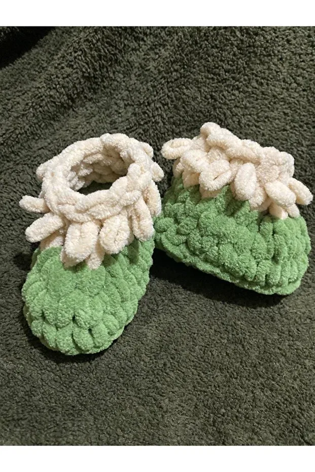 Детские пинетки и жилетка из вязаного трикотажа Cnsasf, Cream-Green — фото 4