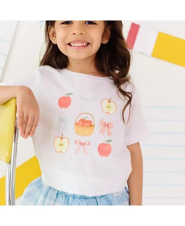 Детская футболка для девочек с принтом Apple Picking Cutie Sweet Wink, белый — фото 3