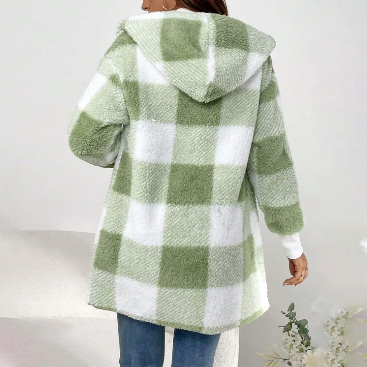 Женское зимнее пальто с капюшоном и утеплителем, модель Blurred Scottish Outerwear Biker Jacket, Menta Verde — фото 2