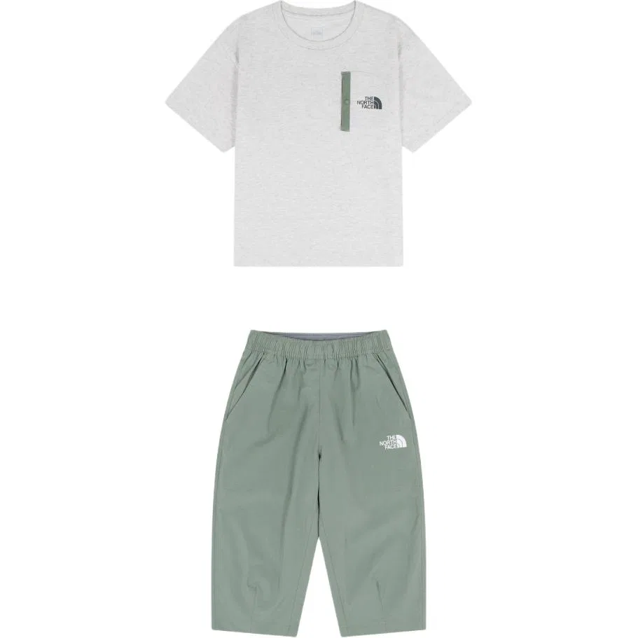 Детский спортивный комплект из футера The North Face, Oatmeal Top+Green Pants
