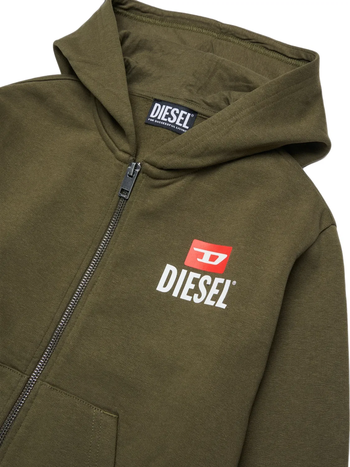 Худи на молнии с принтом логотипа зеленое Diesel, зеленый — фото 2