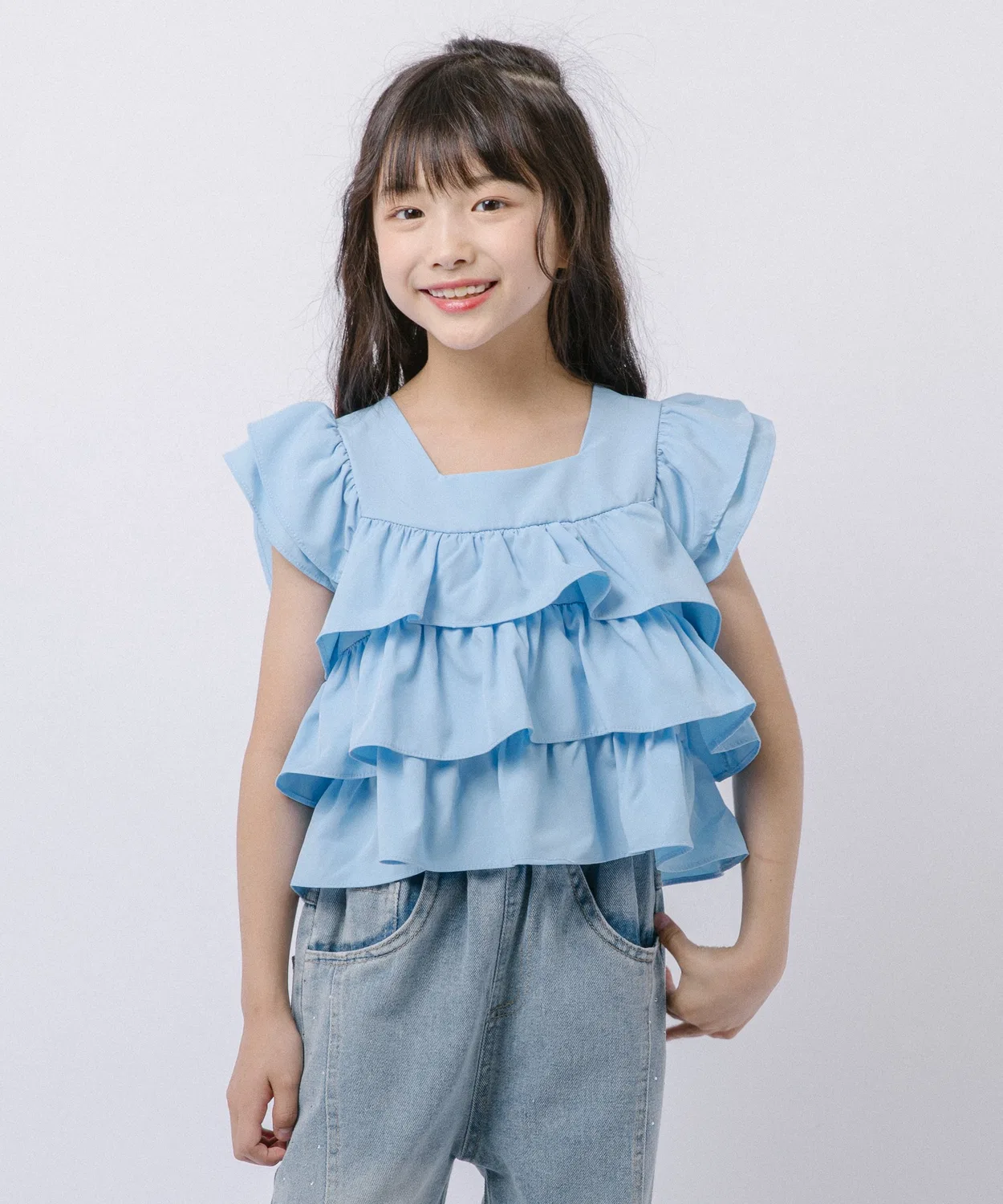 Детская блузка с воланами и бантом сзади URBAN CHERRY, Blue