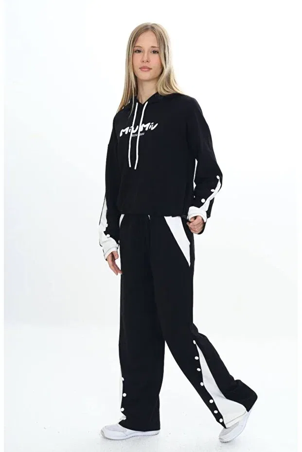 Детский спортивный комплект для девочек с полосками Pantulux, Black — фото 3