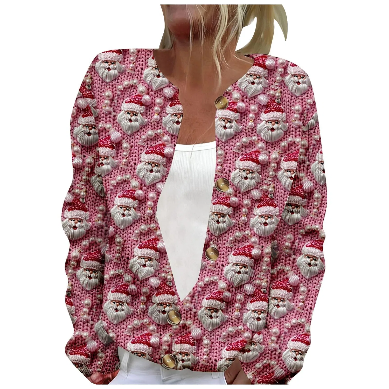 Женский кардиган с принтом Elegante cardigan casual con stampa e abbottonatura, Rosso Anguria #18