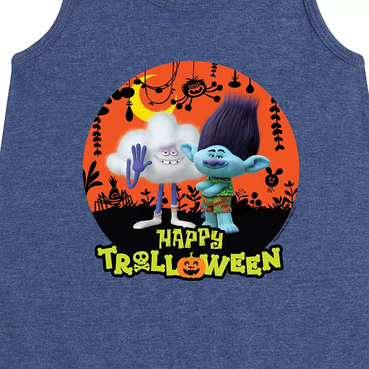 Детское платье-трапеция без рукавов Happy Trolloween Branch and Cloud Guy Trolls, Heather Navy — фото 2