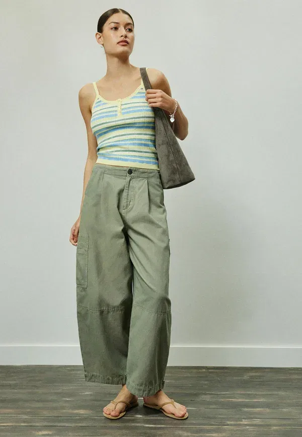 Топ с воротником хенли из рибаны Regular fit pointelle camisole vest top Next Yellow Stripe, желтый — фото 4