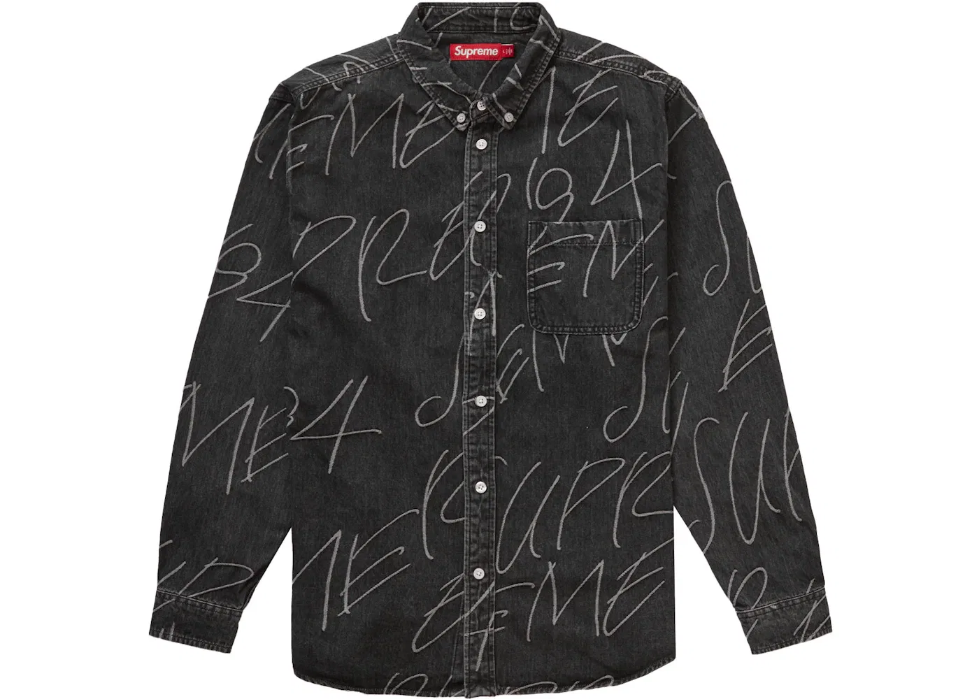 Мужская джинсовая рубашка с принтом Supreme Shirt, Washed Black