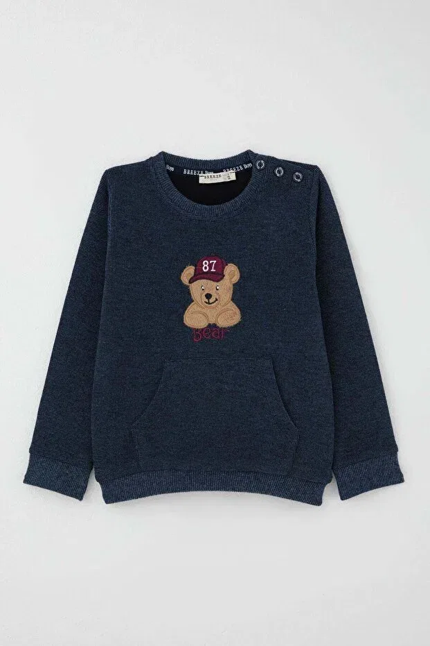 Детский спортивный костюм для мальчиков с принтом Boy'S tracksuit set with cute hat and teddy bear figure embroidery Breeze, Navy Blue Melange — фото 4