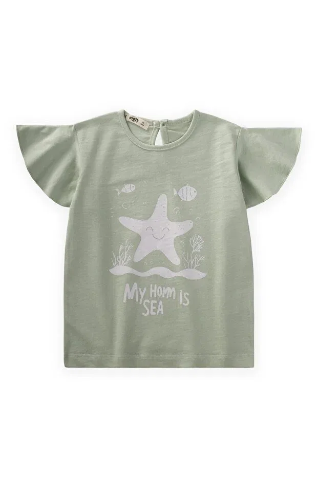 Детская футболка с принтом Marine Printed T-Shirt Cigit, Water Green