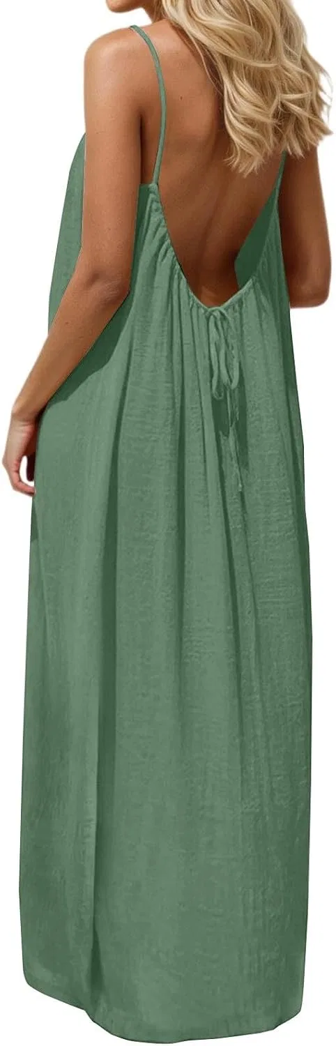 Женское летнее платье на бретелях с открытой спиной, Light Green