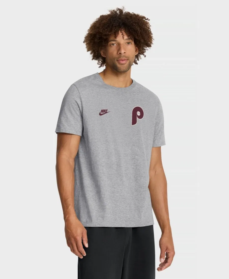 Мужская футболка серого цвета с надписью "Philadelphia Phillies Cooperstown 2-Hit" Nike, Heather Gray