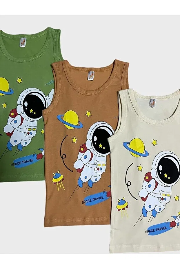Детский комплект для мальчиков с астронавтами Elmas Kids, Cream Green Brown — фото 2