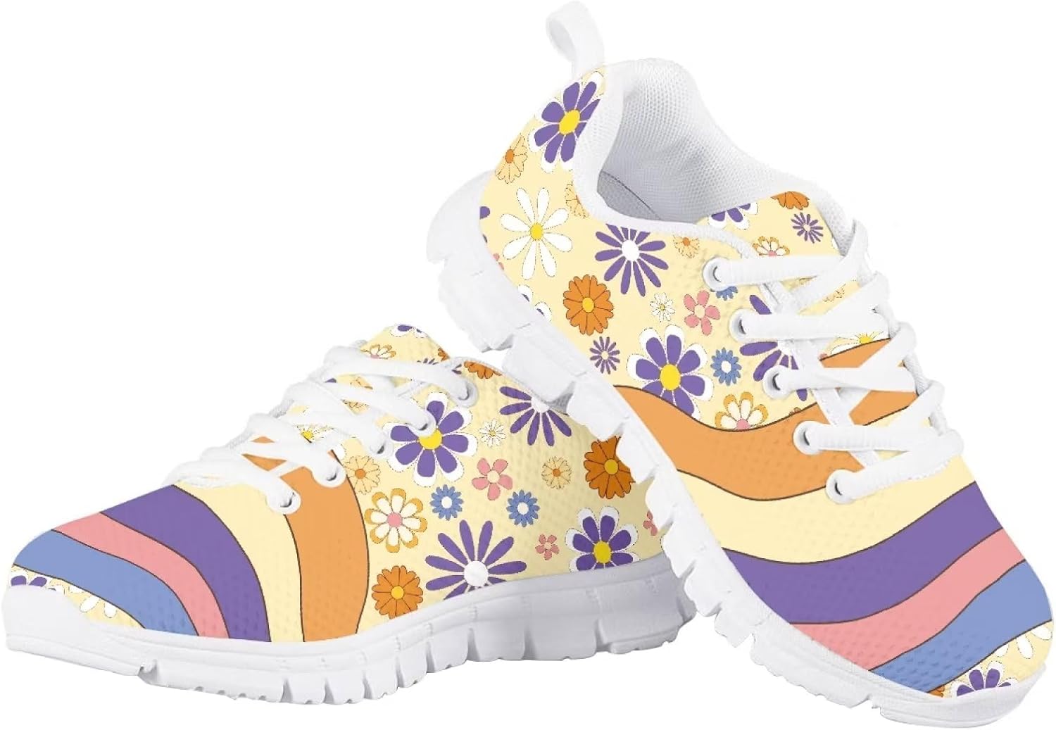 

Унисекс детские модные кроссовки для повседневной носки, бега и прогулок, всепогодные Giftpuzz, Rainbow Flower