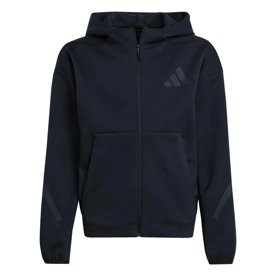 Детский спортивный свитшот с капюшоном adidas J Z.N.E.FZ, Серый — фото 2