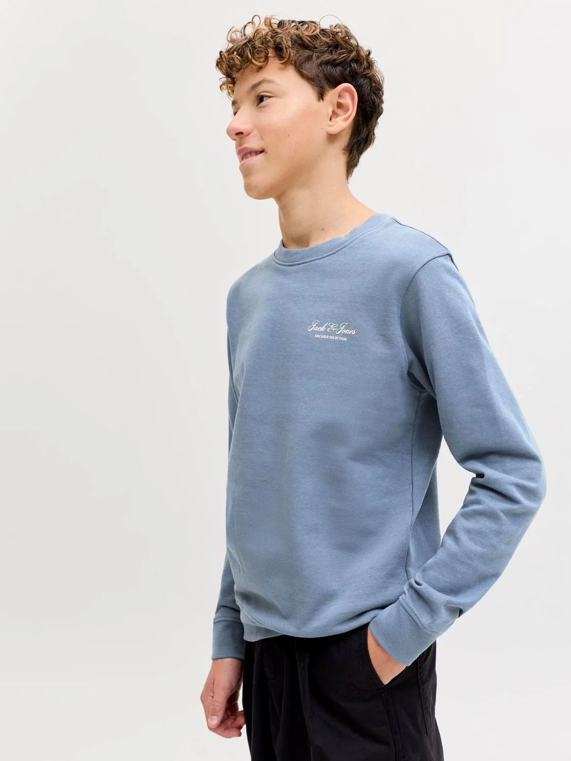 Свитшот с принтом, модель Logo Print JACK & JONES JUNIOR, синий