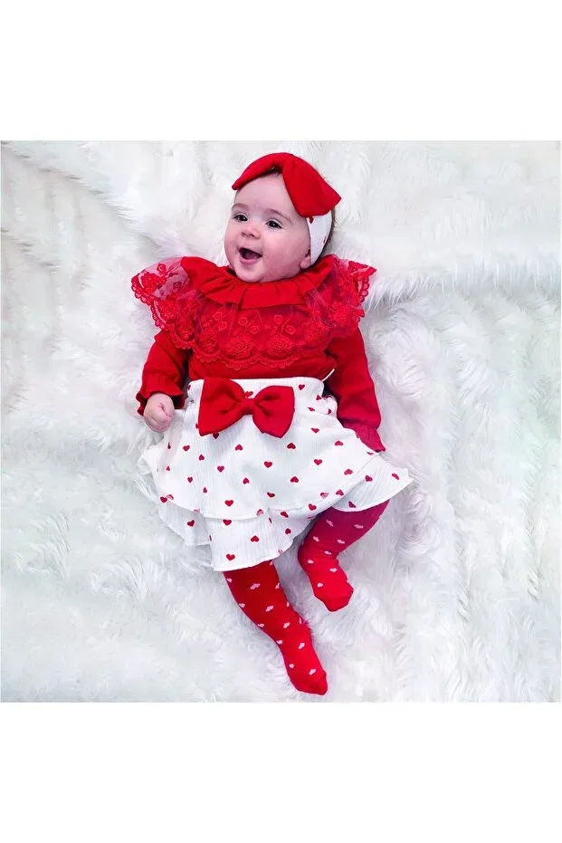 Детский комплект для девочек с принтом Cayzen Gültekin Bebe, Red — фото 2