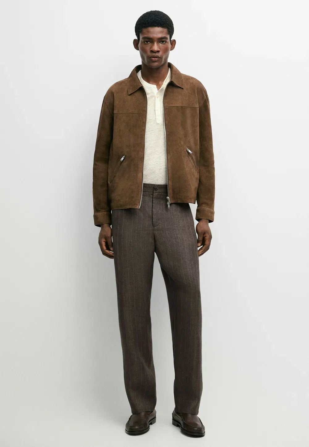 Брюки чинос прямого кроя из 100% льна Massimo Dutti, Dark Brown — фото 2