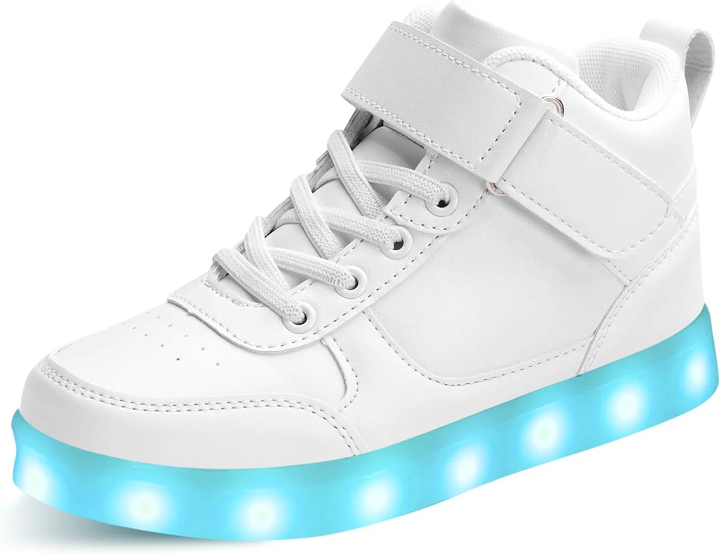 Детские светящиеся кроссовки с LED-подсветкой на шнуровке SEROUNY, White