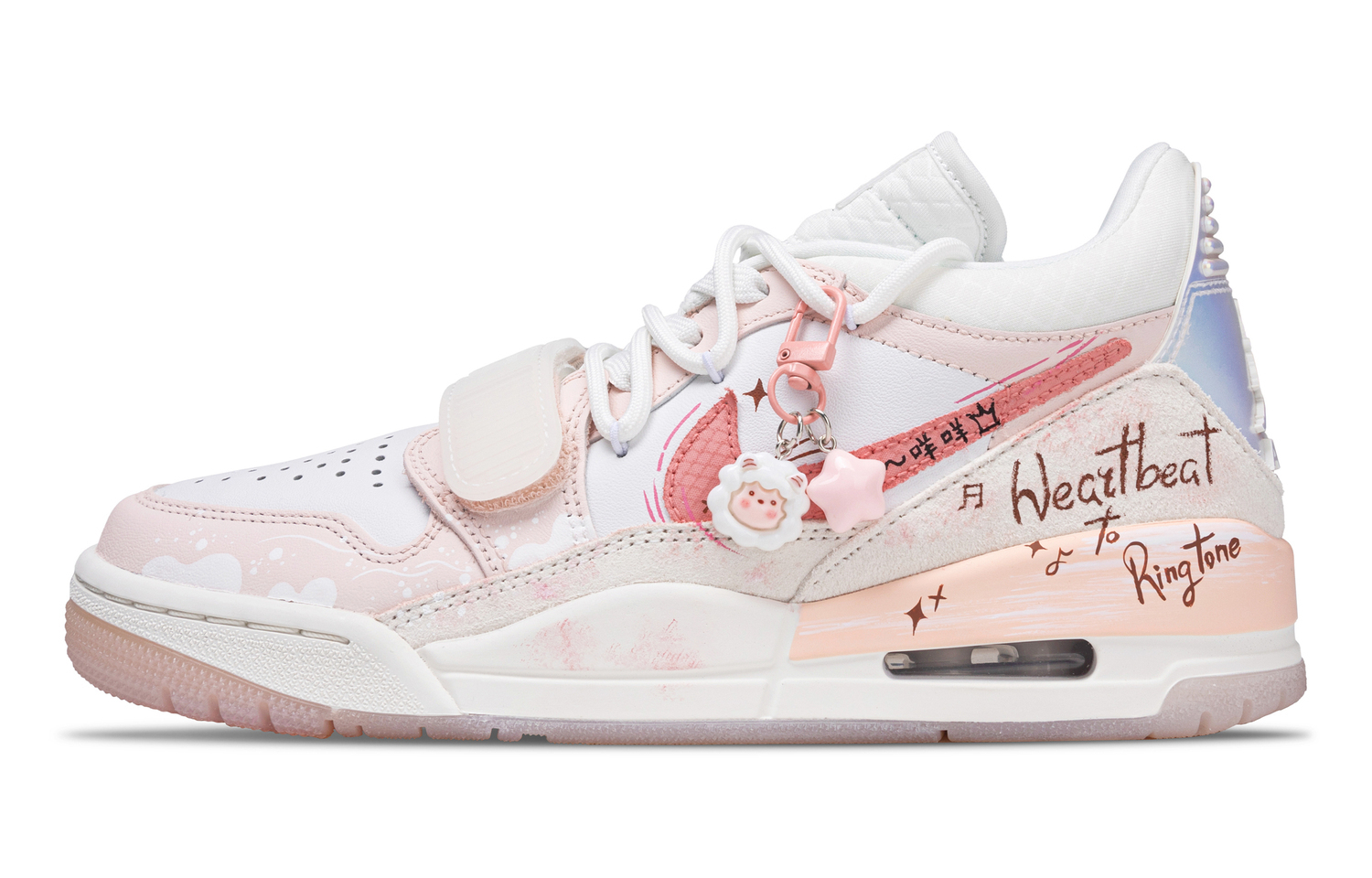 

Jordan Кроссовки Legacy 312 Cream Puff из овечьей кожи, износостойкие, низкие, винтажные, баскетбольные, унисекс, белый с розовым принтом