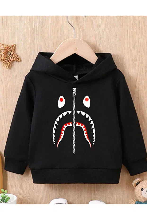 Детское худи с принтом для девочек Bape Shark Printed Hooded Sweatshirt Aemi, Black3