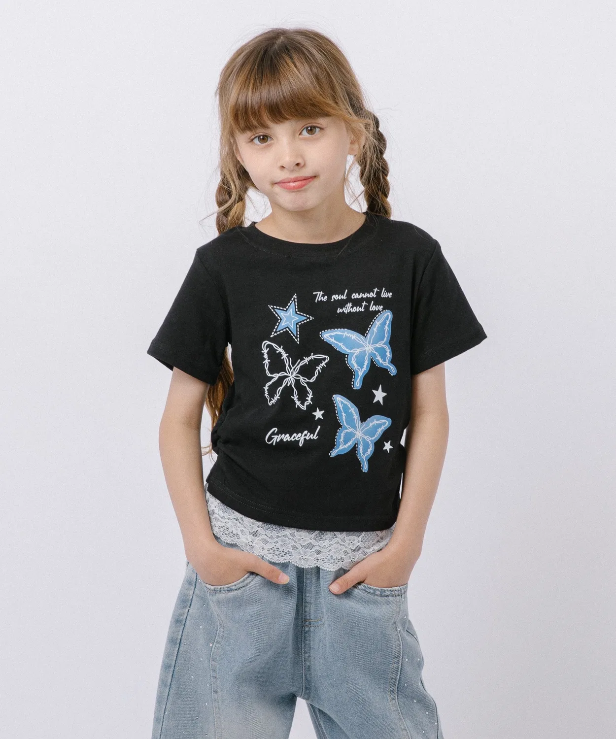 Детская футболка с кружевной отделкой Butterfly Print URBAN CHERRY, Black