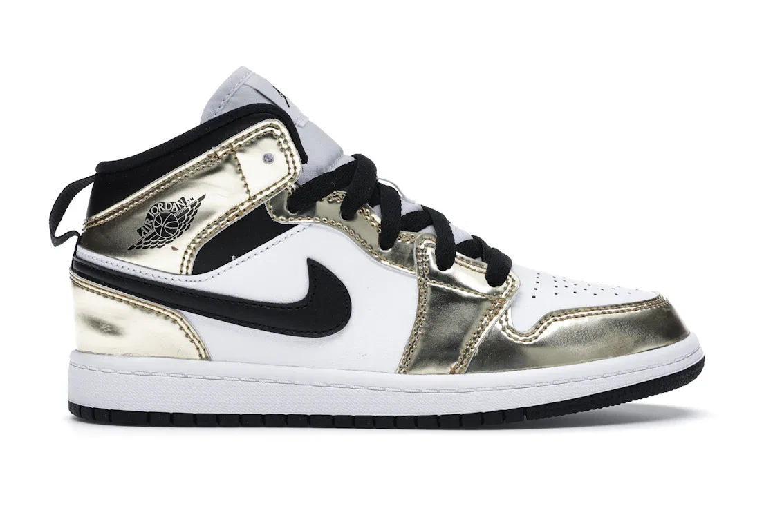 Детские кроссовки с металлическим покрытием Jordan 1 Mid Jordan, Metallic Gold/Black-White-Black
