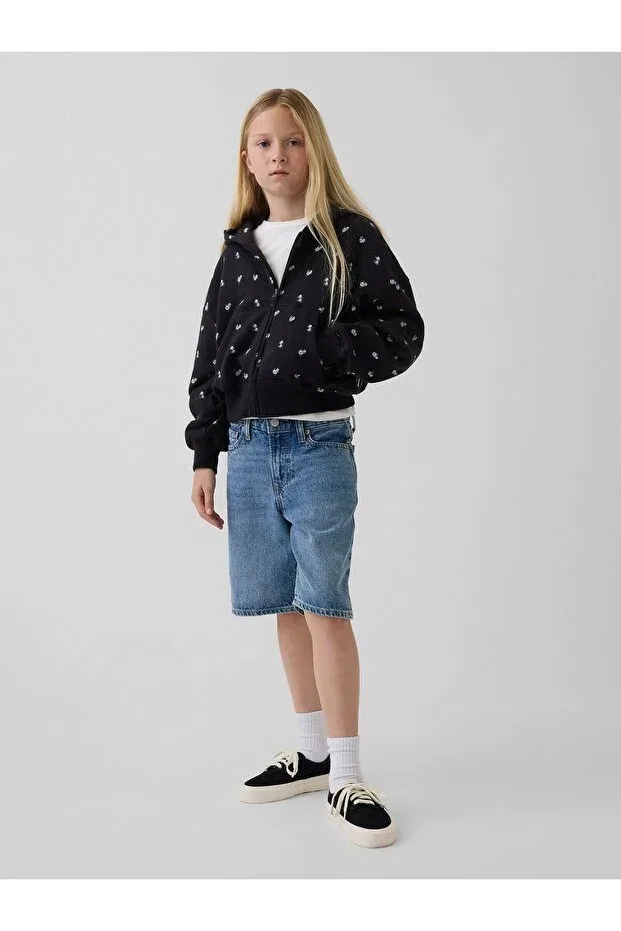 Детское худи для девочек с принтом VintageSoft Oversized Logo Zipper Gap, Black — фото 3