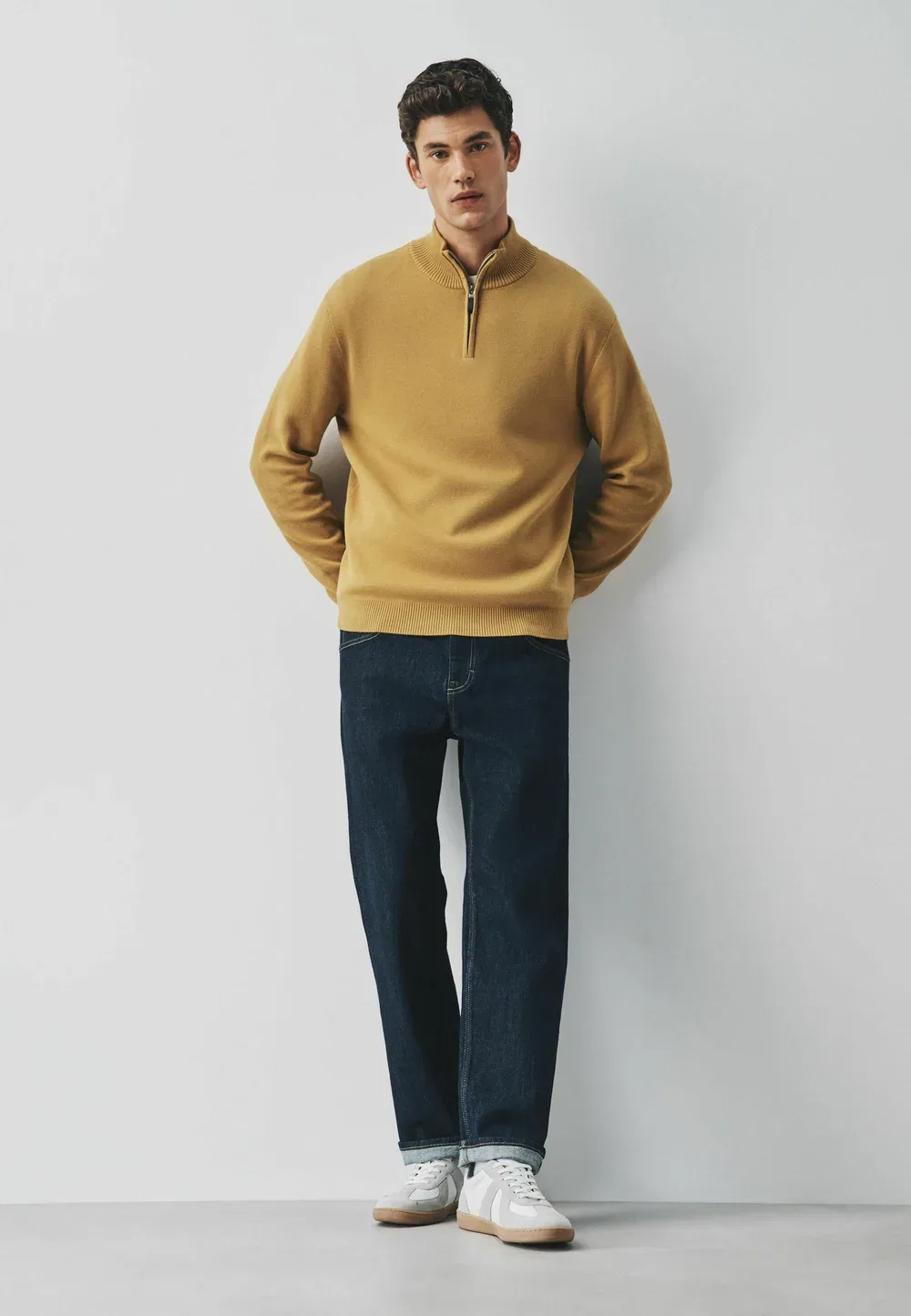 Свитер стандартного кроя с молнией на четверть длины Next, Ochre Yellow — фото 2