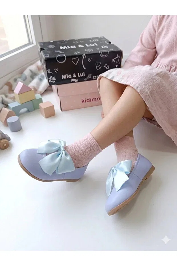 Детские балетки для девочек с бантом Patik Bebe, Blue — фото 2