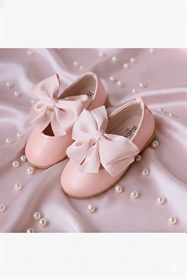Детские балетки для девочек с бантом без каблука Stella Butik, Soft Pink