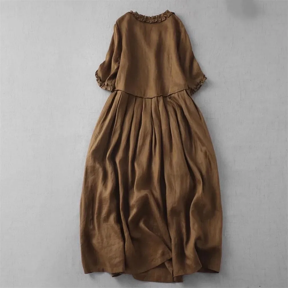 Женское повседневное платье с воланами Ruffles Midi, Coffee — фото 3