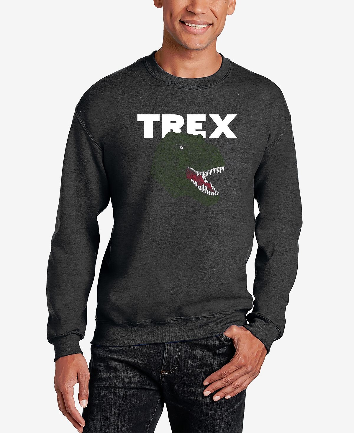 

Мужская толстовка с круглым вырезом word art t-rex head LA Pop Art, темно-серый