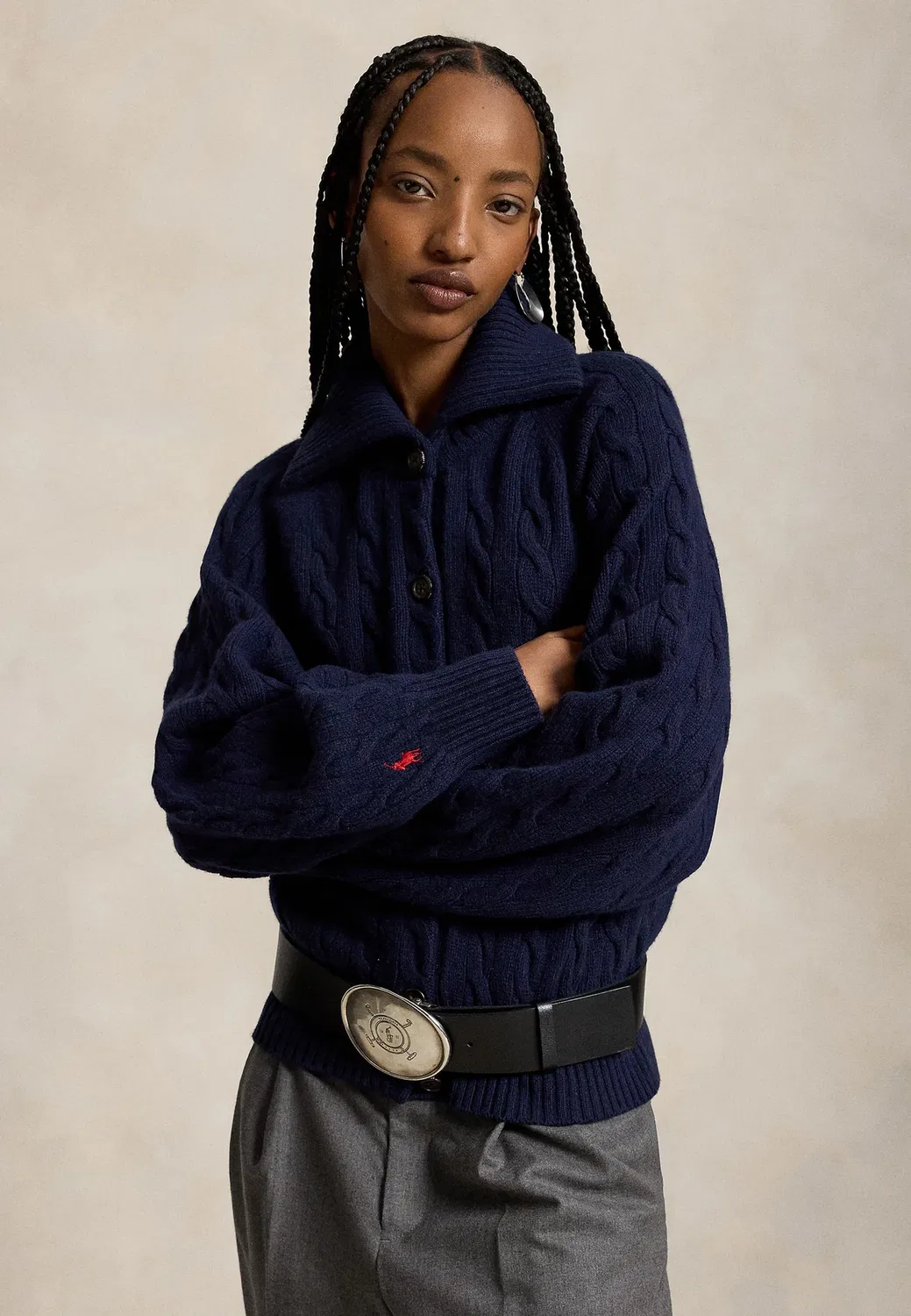 Куртка-Кардиган крупной вязки из шерсти и кашемира Polo Ralph Lauren, Hunter Navy