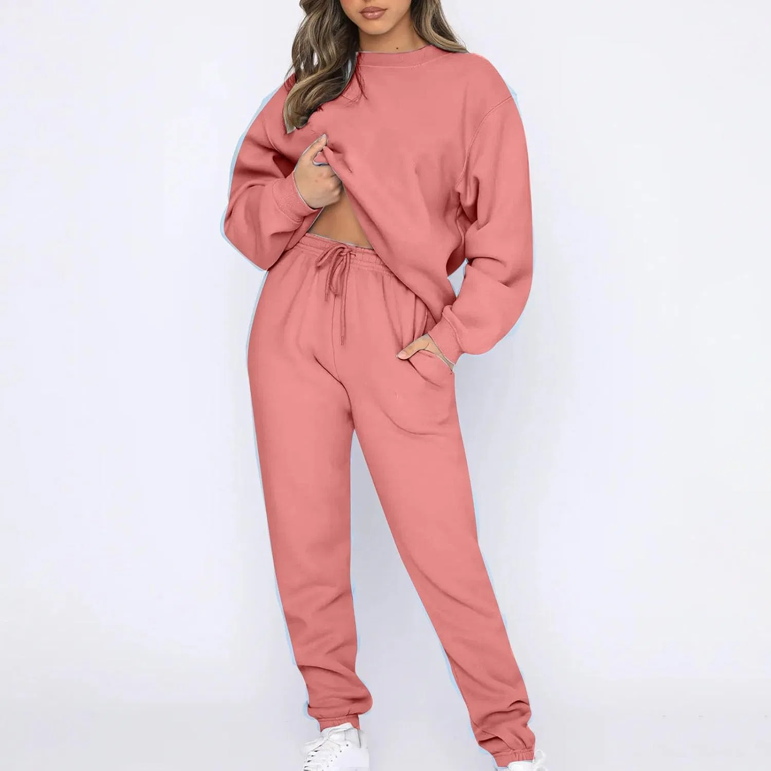 Женский спортивный комплект из свитшота и брюк, свободный крой, A#01 Pink — фото 2