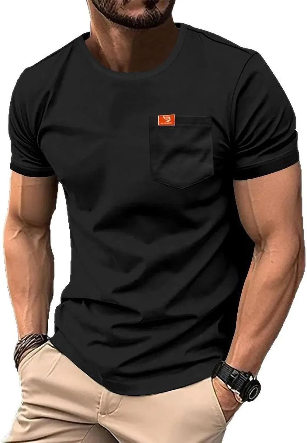 Мужская хлопковая футболка с карманом Regular Fit, Black
