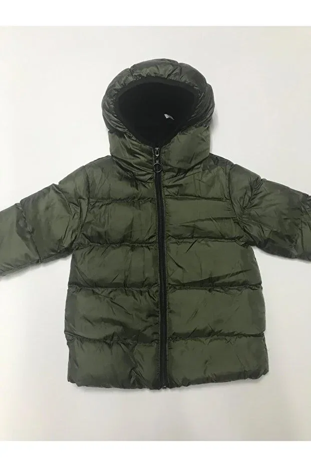 Детское пальто для девочек с капюшоном Winter zipper hooded fleece lined inside flat piped water windproof unisex baby children's coat Baby Slon Kids Clup, Khaki — фото 2