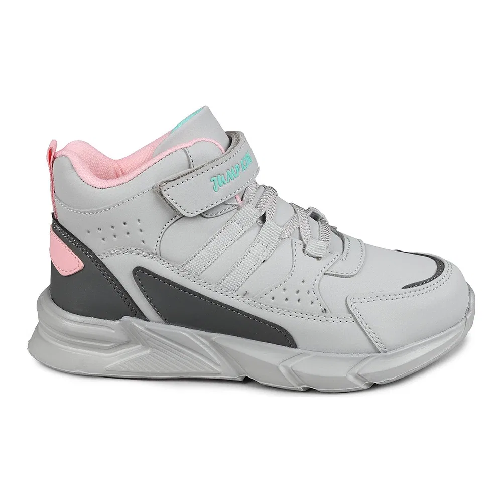 Детские кроссовки-ботинки на липучках Light Grey Pink Jump