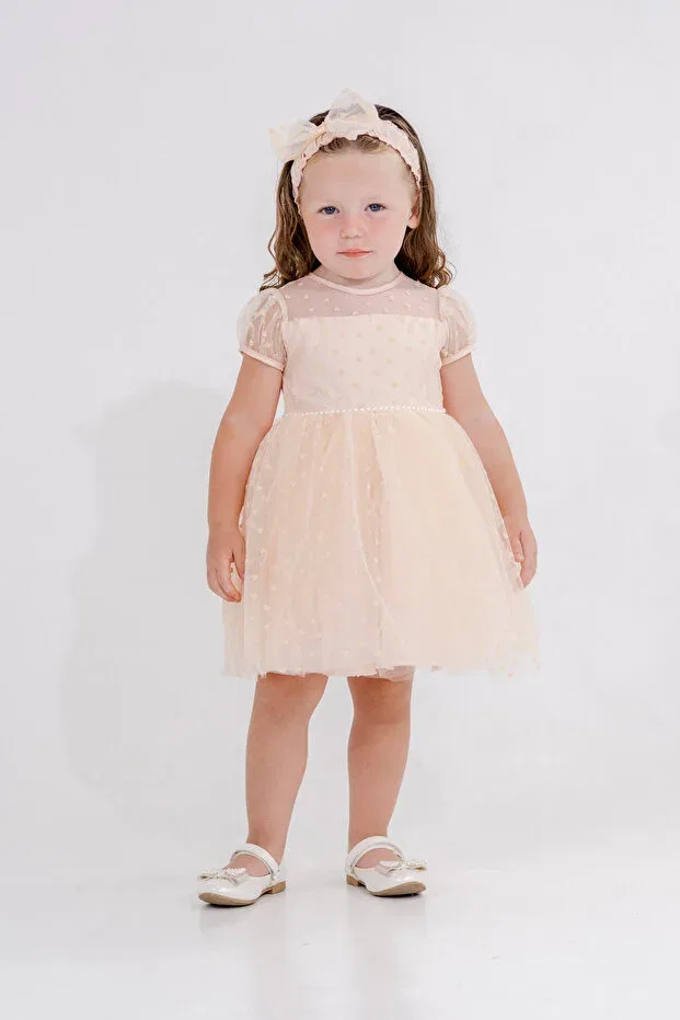 Детское платье для девочек с принтом Bandage Heart Patterned Eray Kids, Salmon