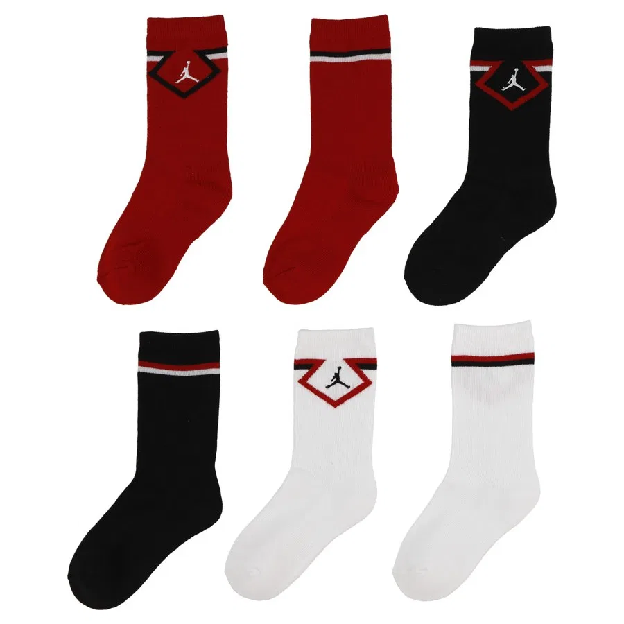 Комплект носков Nike Jordan Diamond 3pk Crew, Бело-черно-красный