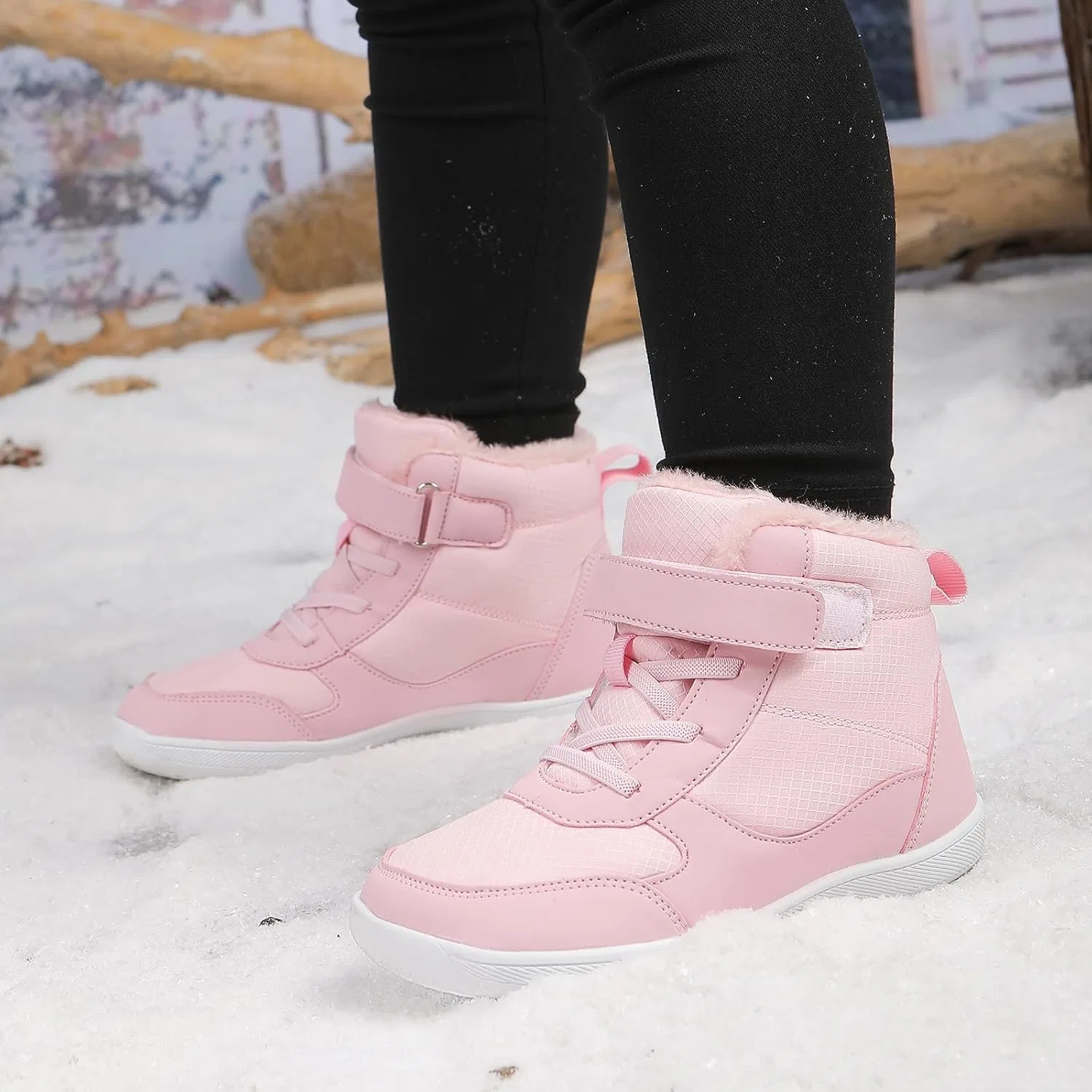 Детские зимние ботинки с широким носком и принтом FLIOZY, Pink — фото 2