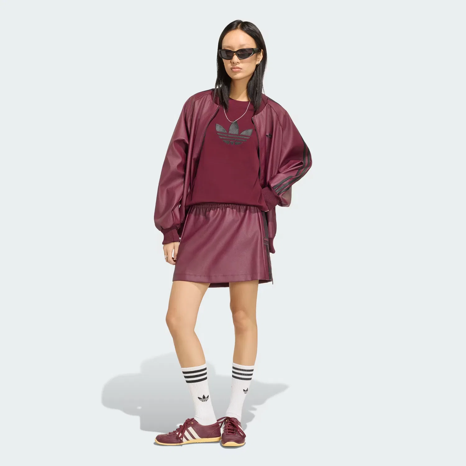 Женская юбка из экокожи Adibreak Adidas Originals, бордовый/черный — фото 4
