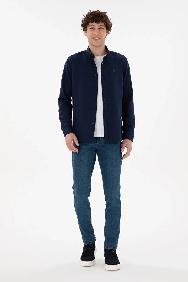 Мужская рубашка с длинным рукавом Basics U.S. Polo Assn., Navy Blue — фото 4