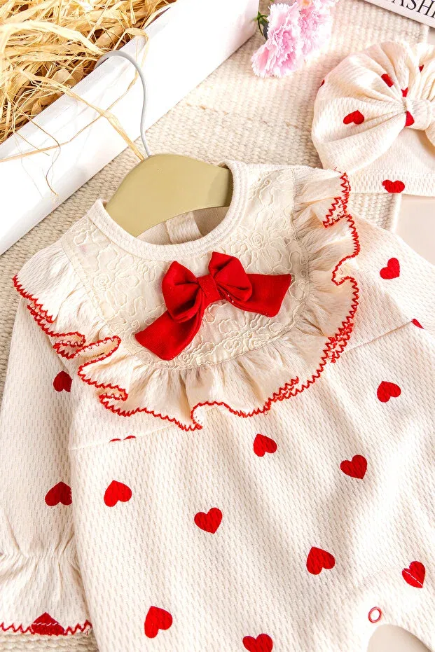 Детский комбинезон для девочек хлопковый с принтом Young Babymod, Red — фото 2